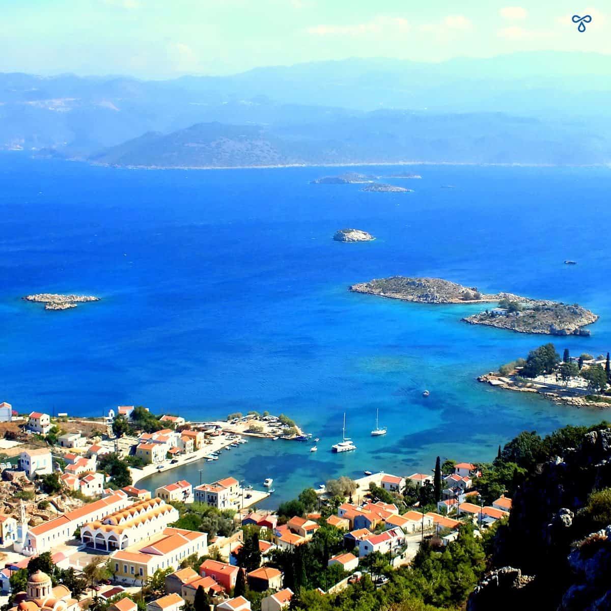 A view over Mandraki on Kastellorizo from high up on the cliff.