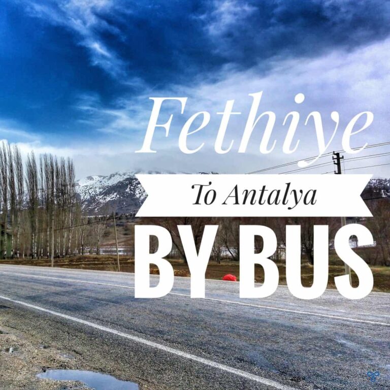 A road scene with the words Fethiye to Antalya By Bus written on it.
