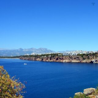 A view of the Mediterranean Sea and the rugged cliff coastline of Antalya