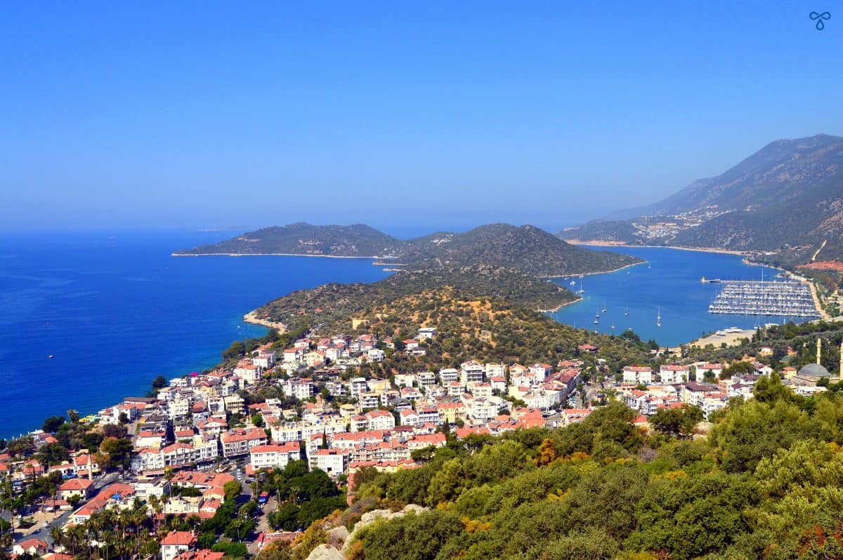 A view from high up along the Kaş peninsula and the marina.