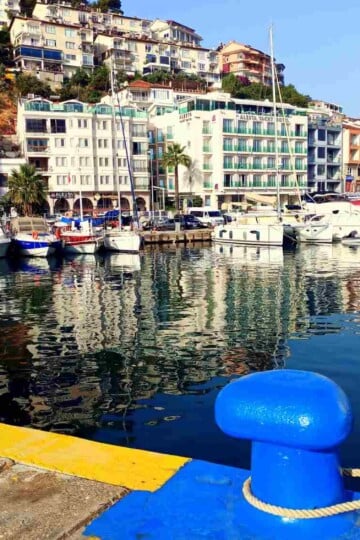 Fethiye harbour shoreline with yachts and gulets