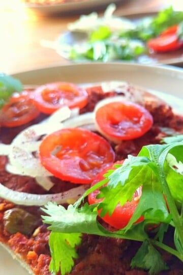 Lahmacun Flatbread Topped With Meat And Salad