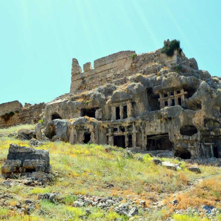 Lycian rock tombs set into the cliff face at Tlos
