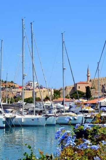 Yachts in Çeşme Marina. The castle is in the background