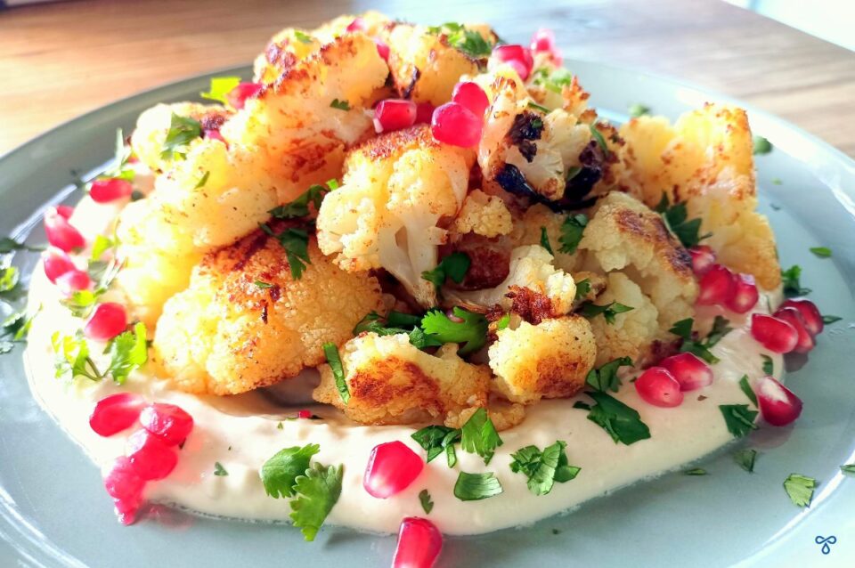 Roasted Cauliflower With Tahini Sauce & Pomegranate