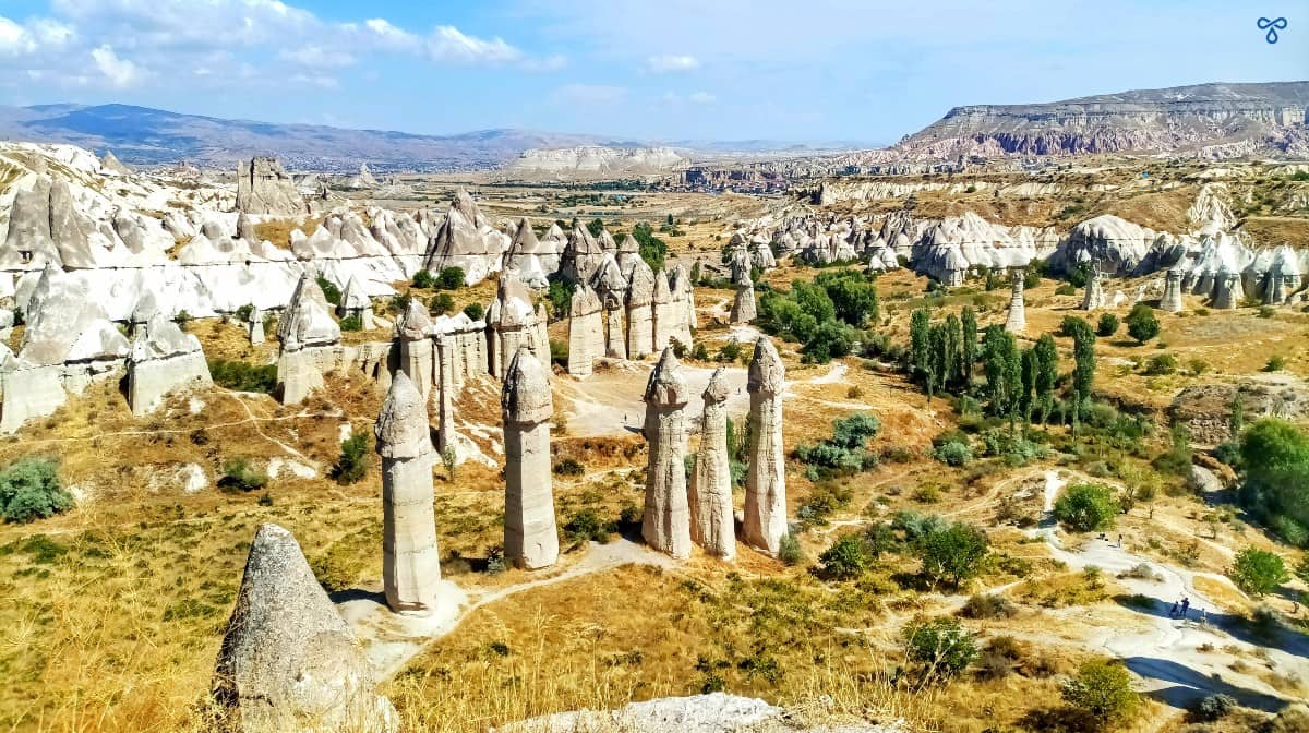 Pointed column rock formations in Love Valley, Cappadocia. Looking down from above.
